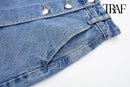 TRAF Verão Feminino Novo Jeans Moda Street Wash Jeans Botão Frontal Mini Saia Sexy Slim Blue Jeans Saia Centenas de Calças