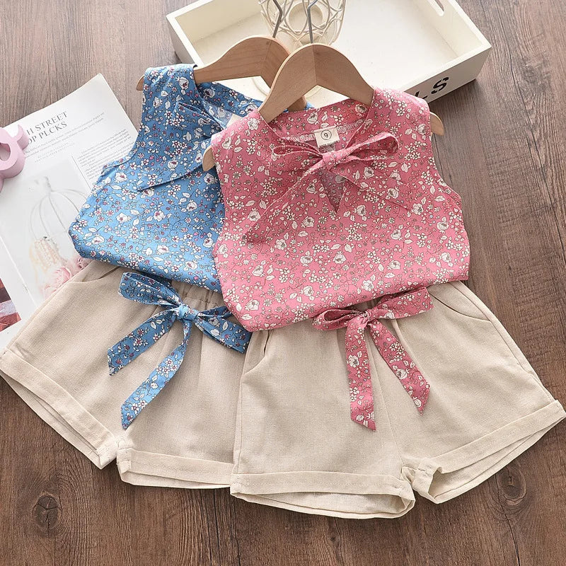 Novo Verão Bebê Meninas Roupas Crianças Sem Mangas Colete Shorts 2 Pçs/jogos Roupas Da Criança Infantil Moda Traje Crianças Fatos De Treino