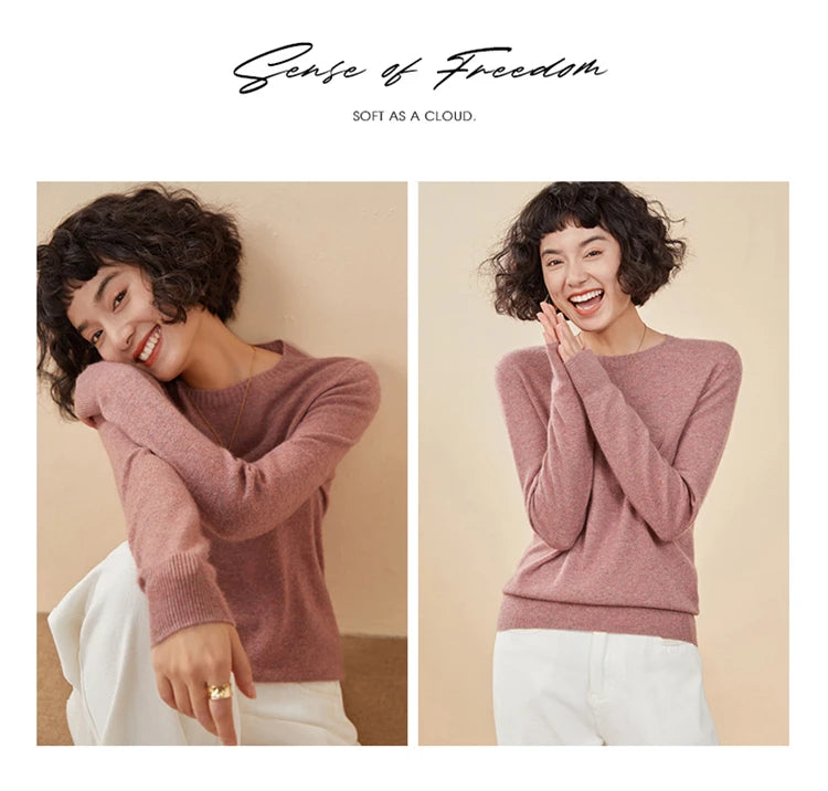 Pulôver feminino outono/inverno 100% puro suéter de caxemira casual suéter de malha gola redonda solto Tops básico versátil Blusa