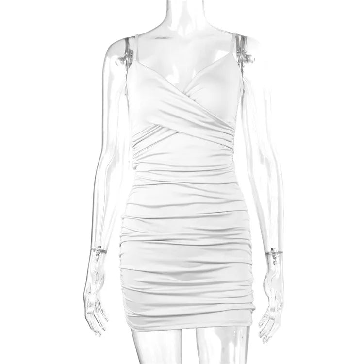 Fairyshely Sexy Ruffle Deep V Short Club Dress Senhoras 2024 Verão Azul Bodycon Vestidos Festa de Noite Mini Vestido Apertado