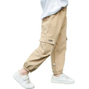 Kids Cargo Pants Solid Color Children Casual Trousers with Multi Pockets Elastic Waist Boys Cargo Pant Streetwear Spring Autumn