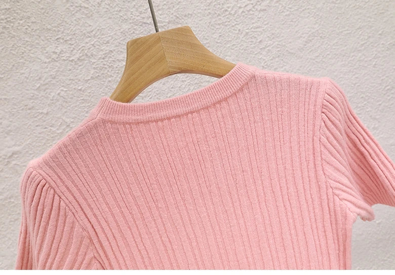 Camisetas de verão para mulheres Casual Feminino Coreano Malha Streetwear Tees Básico Sólido Jovem Cool Tops