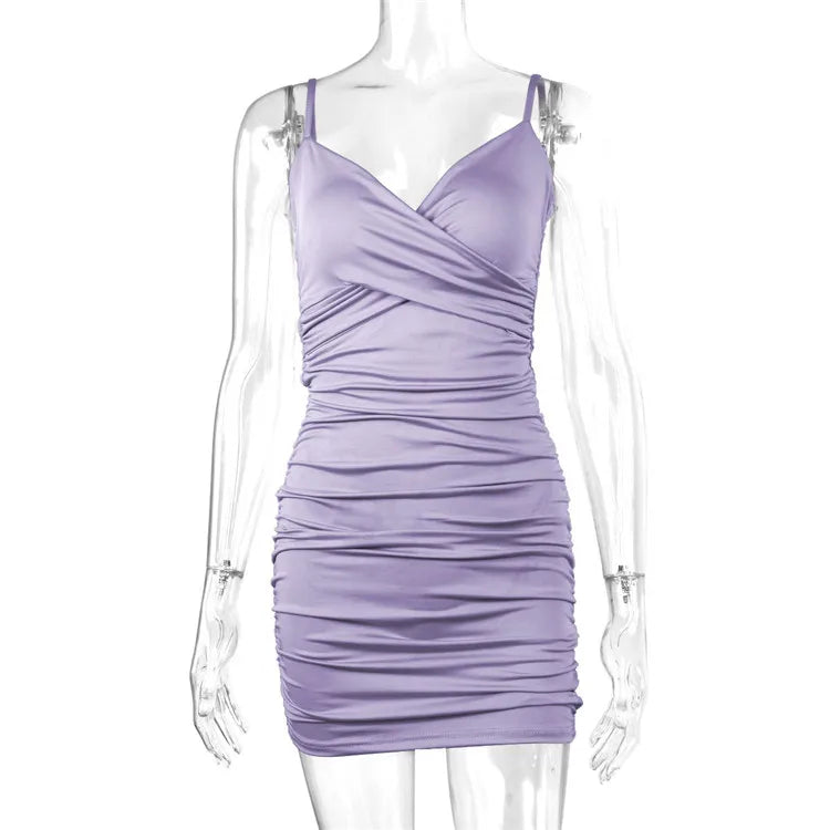 Fairyshely Sexy Ruffle Deep V Short Club Dress Senhoras 2024 Verão Azul Bodycon Vestidos Festa de Noite Mini Vestido Apertado