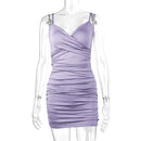 Fairyshely Sexy Ruffle Deep V Short Club Dress Senhoras 2024 Verão Azul Bodycon Vestidos Festa de Noite Mini Vestido Apertado