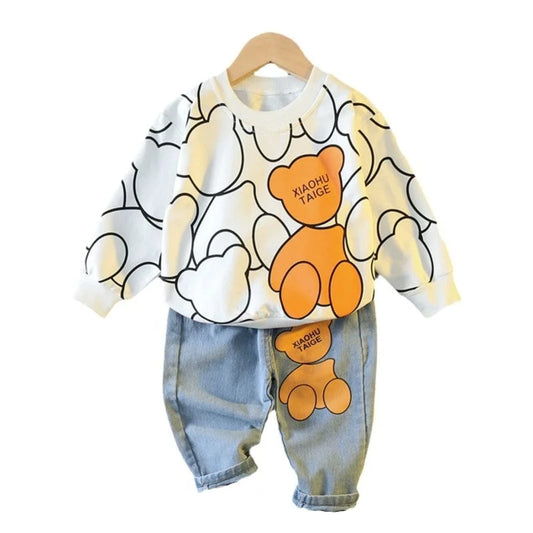Nova Primavera Outono Bebê Menina Roupas Crianças Meninos Moda Cartoon T-Shirt Calças 2 Pçs/Sets Criança Traje Esportivo Crianças Fatos de Treino