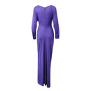 Vestido Maxi Fino Roxo Oco Out Mulheres Elegante Decote Em V Profundo Plissado Manga Cheia Vestidos Longos 2024 Vestes De Festa Da Senhora Da Moda