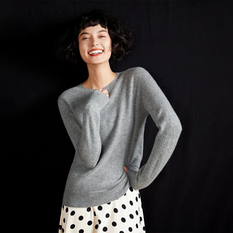Pulôver feminino outono/inverno 100% puro suéter de caxemira casual suéter de malha gola redonda solto Tops básico versátil Blusa