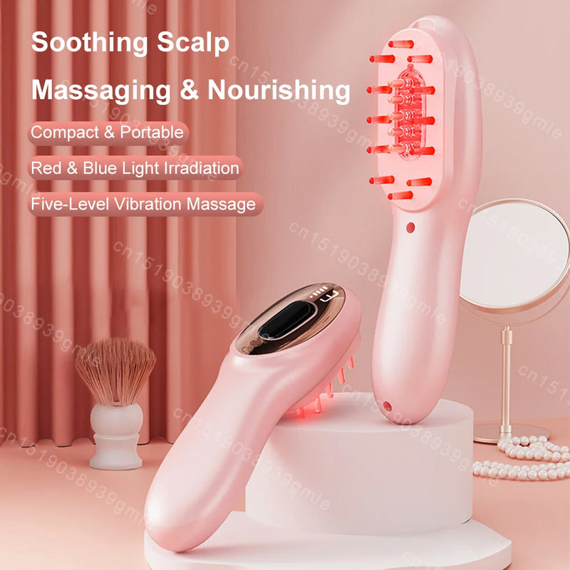 Massageador de Luz Vermelha e Azul Pente Massageador de Cabelo Aplicador para Couro Cabeludo Massageador de Cabeça Pente de Massagem Elétrico Pente de Massagem Capilar com Nano Vibração