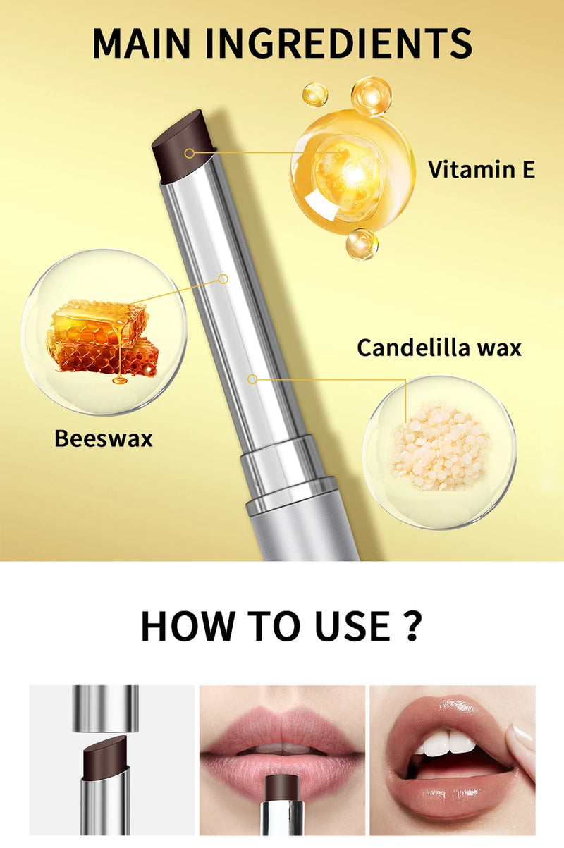 Batom Hidratante de Mel Preto de Longa Duração, Natural, Volumizador de Lábios, Maquiagem, Gloss Preenchedor de Lábios, Cosméticos Esfoliantes para os Lábios