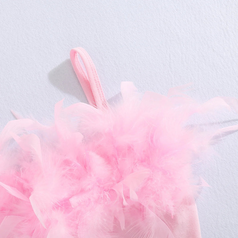 Conjuntos de roupas de verão para meninas Moda Kid Crianças Rosa Sem Mangas Camisola de Penas + Calças Jeans com Bolsos