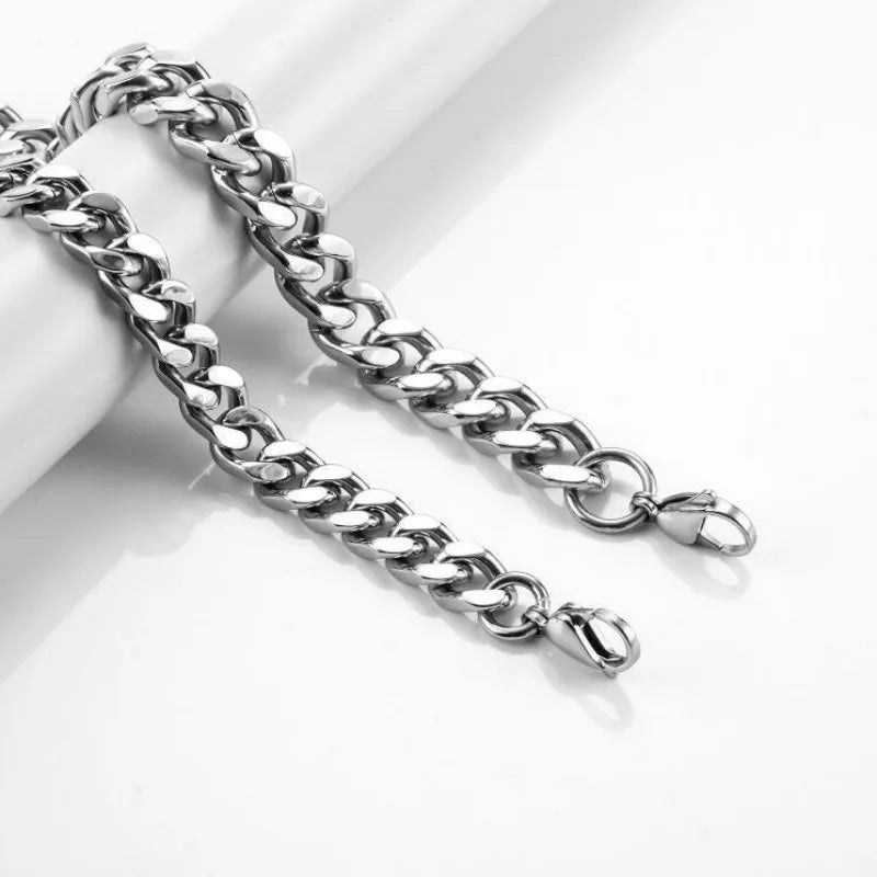 HNSP 8MM-14MM Corrente de Aço Inoxidável Colar Cubano Para Homens Punk Grosso Pescoço Longo Jóias Masculinas Cor Prata