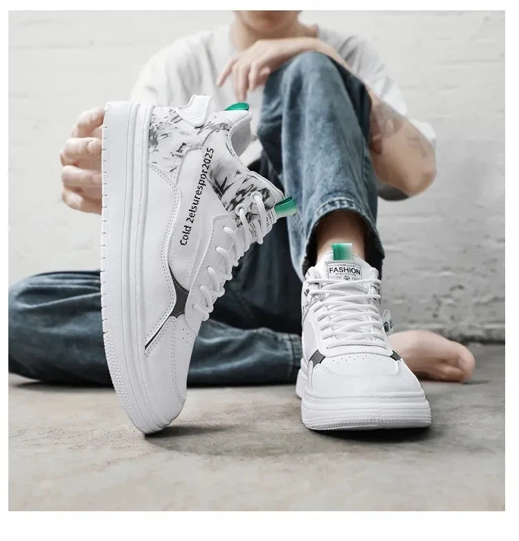 Primavera Outono Masculino Novo Estilo Tênis Vintage Moda Estudante Board Sapatos Casuais Sapatos de Cano Alto Sapatos de Fundo Grosso Respirável