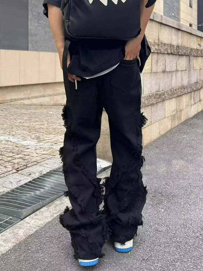 Jeans de Rua Estilo Americano Erosão Danos Raw Edge para Homens Estilo Harajuku Dança Reta Jeans Brancos Roupas Y2k para Mulheres