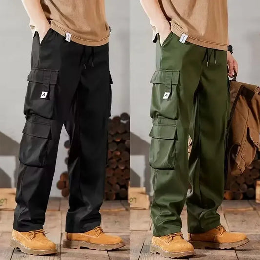 2024 Novas Calças Cargo Masculinas Soltas de Perna Reta Multi-Bolso Calças de Trabalho Vintage Calças Casuais Versáteis Modernas Primavera Outono