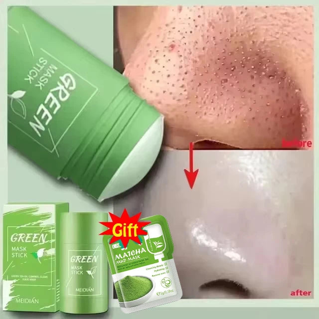 Máscara de Lama Removedora de Cravos com Chá Verde, Bastão de Limpeza Facial, Combate Espinhas e Manchas, Reduz Poros, Controle de Oleosidade, Esfolia e Clareia a Pele
