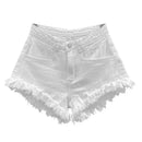 Shorts jeans com franjas avermelhadas rosa verão feminino novo nicho emagrecimento cintura alta picante menina linha A calças de calor de perna larga