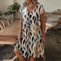 Vestidos com estampa de penas Mulheres Verão 2025 Roupas Manga Curta Decote em V Mini Vestido Elegante Boêmio Moda Vestido de verão Vestidos de praia