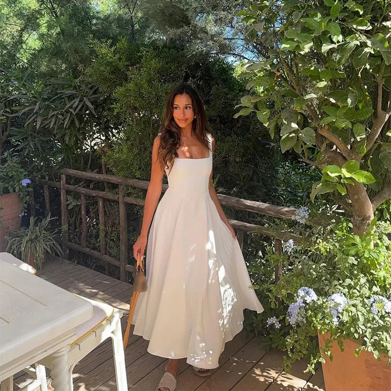 Elegante Branco Plissado A Linha Grande Hem Vestido de Festa Moda Feminina Slash Neck Slim Backless Vestidos 2025 Vestes Femininas Do Clube Verão