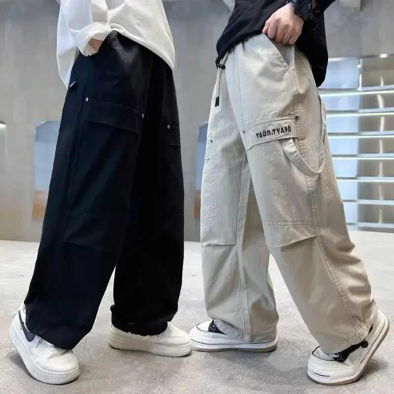 2024 Nova Primavera Outono Meninos Calças Calças Casuais de Perna Reta Grandes Crianças Calças Cargo Moda Cool Kids Roupas