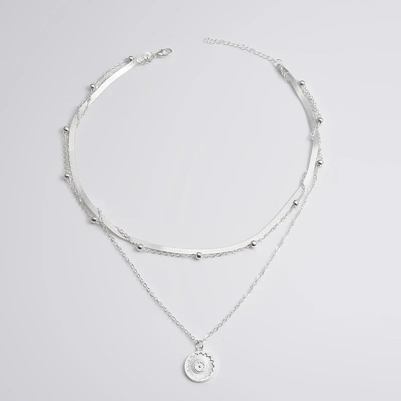 925 Sterling Silver Colar redondo de três camadas Simples Cobra Cadeia Charme Bola Cadeia Festa Presente de Casamento Jóias Requintadas Femininas