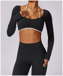 2 Peças Mulheres Treino Conjunto de Ioga Treino Sportswear Roupas de Ginástica Fitness Manga Comprida Crop Top Leggings de Cintura Alta Ternos Esportivos