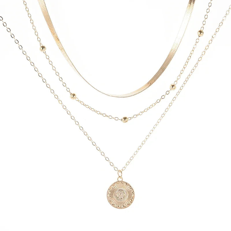 925 Sterling Silver Colar redondo de três camadas Simples Cobra Cadeia Charme Bola Cadeia Festa Presente de Casamento Jóias Requintadas Femininas
