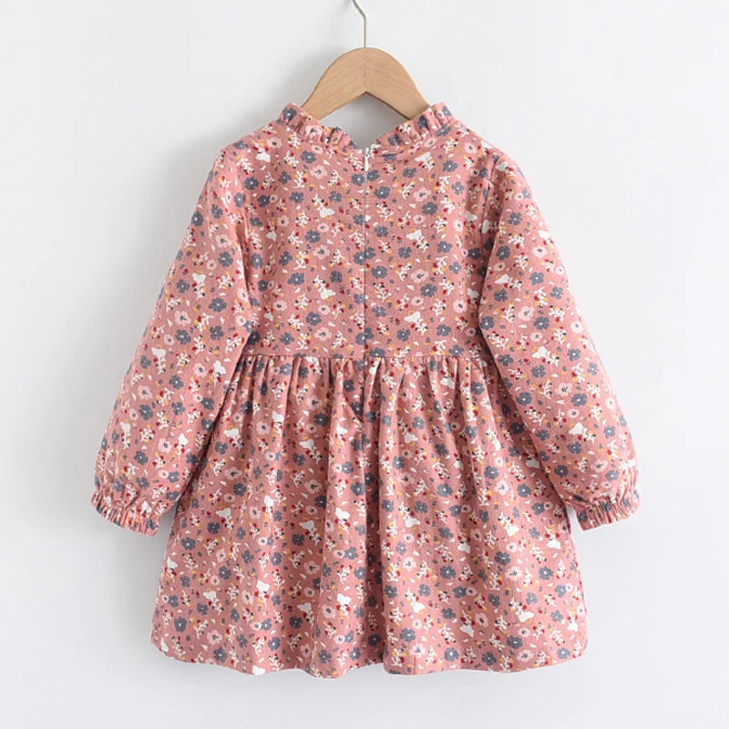 Urso Líder Novo Outono Meninas Vestido Primavera Crianças Princesa Vestido Casual Trajes Florais Crianças Roupas Flores Vestidos 2-8 Anos