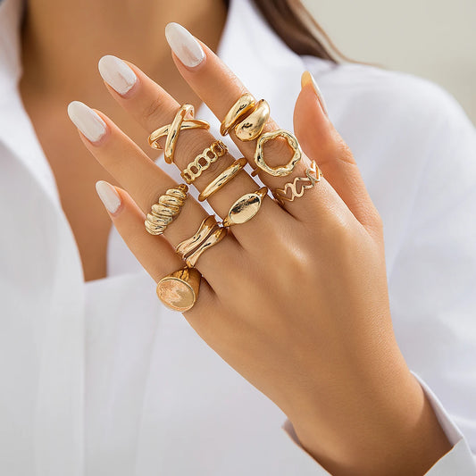 Lacteo Trendy Geometric Cuff Rings Set para Mulheres Metal Ajustável No Dedo Anel Senhoras Moda Declaração Jóias Festa Novo