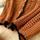 SINGREINY Verão Suave Ternos de Tricô Mulheres Botão Design Manga Curta O Pescoço Tops + Bodycon Saia Gancho Flor Oco 2pcs Set