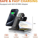 Carregador Sem Fio 3 Em 1 Dobrável 300W com Suporte de Mesa para Carregamento Rápido para iPhone 16 15 14 13, Samsung, Apple Watch e Airpods