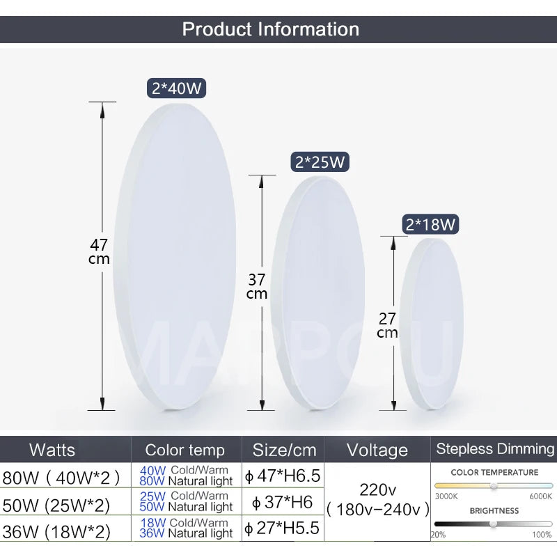 MARPOU Lâmpada de teto inteligente lâmpada led para luzes de teto de quarto com controle remoto Luzes led reguláveis para sala de estar