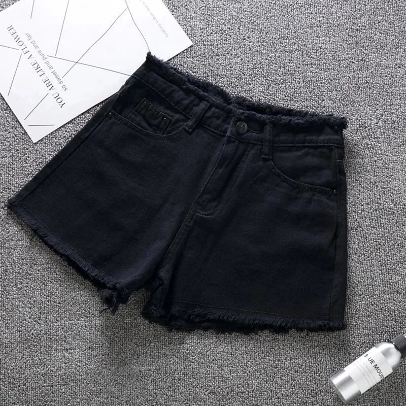 2023 Verão Mulher High Haist Jeans Shorts Moda Ásperas Denim Calças Curtas Colegial Calças Casuais Azul Preto Branco Jeans