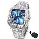 UNIGUET Relógio de Quartzo Azul Para Homens Moda Praça Iced Out Relógio Homem Hip Hop Diamante Jóias Relógio de Pulso Rock Boy Reloj Hombre