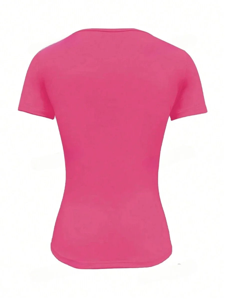 Camisetas Femininas Básicas Decote Redondo Manga Curta Tops Curtos Tops Fofos de Verão Camisetas Slim Fit Y2k Roupas 2024