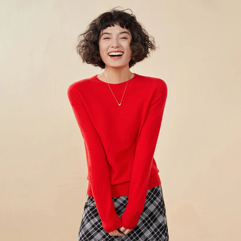Pulôver feminino outono/inverno 100% puro suéter de caxemira casual suéter de malha gola redonda solto Tops básico versátil Blusa