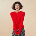 Pulôver feminino outono/inverno 100% puro suéter de caxemira casual suéter de malha gola redonda solto Tops básico versátil Blusa