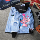 Lilo&stitch Hip Hop Jaquetas Jeans com Capuz para Homens Roupas Femininas Outono Inverno Jaqueta Masculina Patchwork Jaqueta Jeans Streetwear Roupas