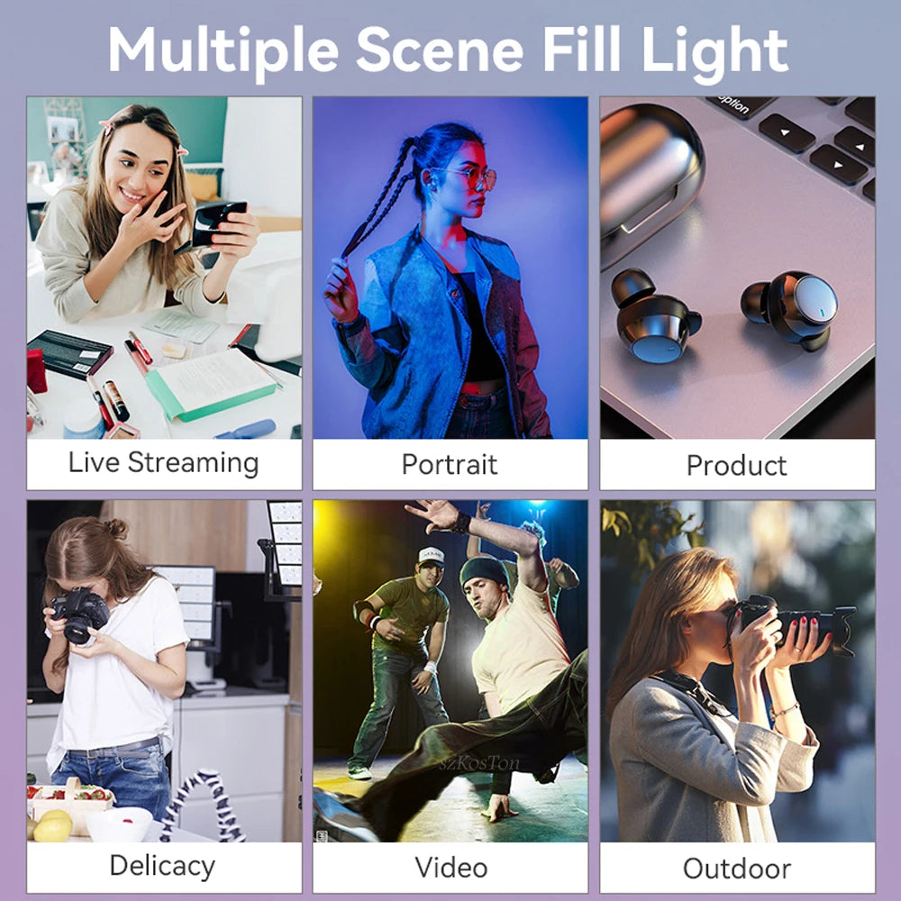 Luz de Videoconferência LED para Fotografia, Luz de Preenchimento Dimmable para Estúdio de Fotografia, Lâmpada de Preenchimento para Transmissão ao Vivo no Tiktok e Youtube