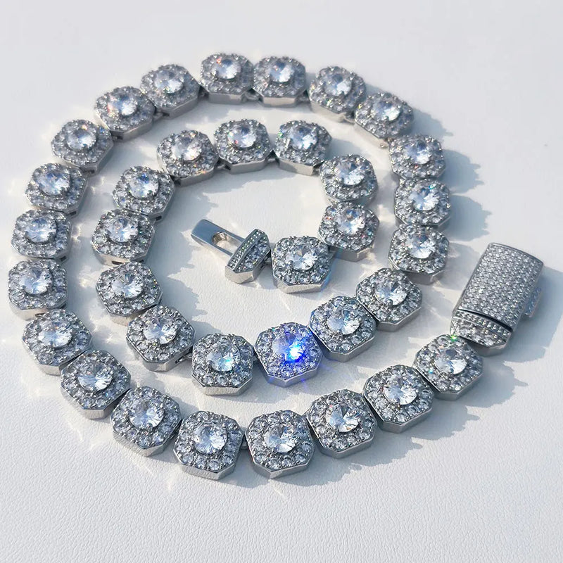 10 / 12MM Clustered Tennis Chain para Homens Colar Hip Hop Iced Out Zircônia Latão Rapper Rock Gargantilha Jóias
