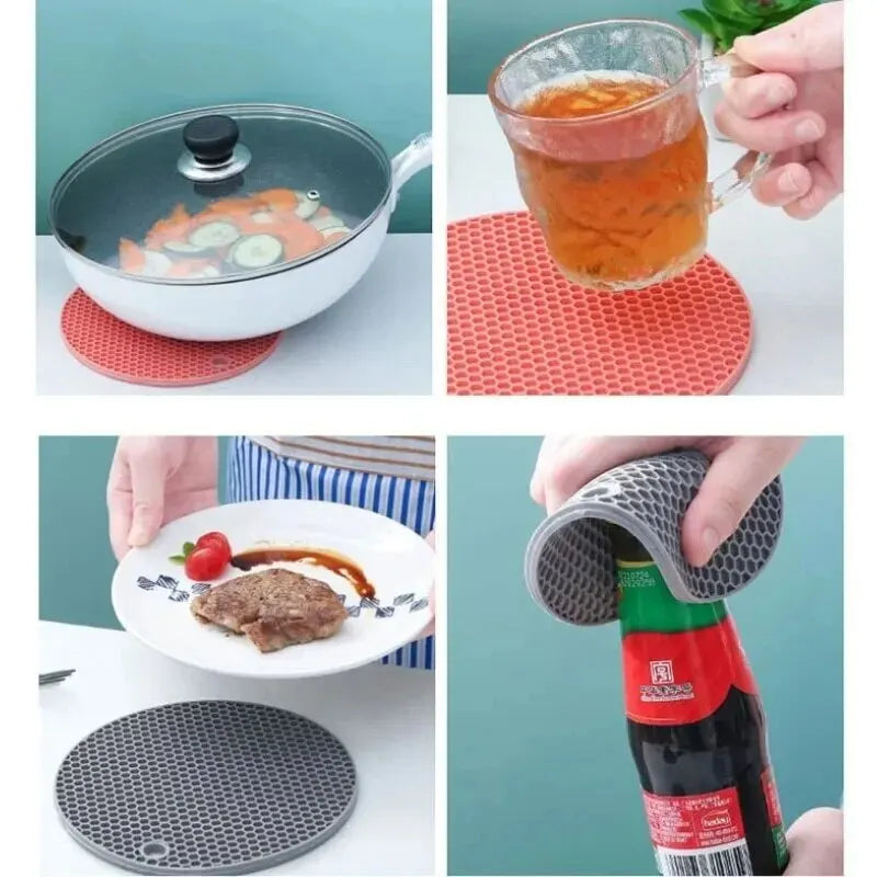 Tapete de silicone redondo resistente ao calor Copos de bebida Porta-copos Isolamento Suporte de panela antiderrapante Engrossar mesa Placemat Acessórios de cozinha