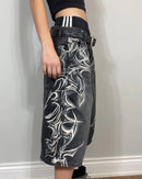 Shorts Jeans com Estampa de Grafite de Geometria Gótica Retro Americana Homens Mulheres Y2k Cintura Baixa Folgada na Altura do Joelho Jorts Curto