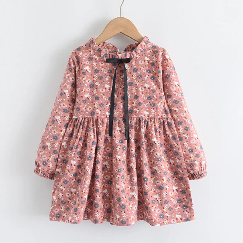 Urso Líder Novo Outono Meninas Vestido Primavera Crianças Princesa Vestido Casual Trajes Florais Crianças Roupas Flores Vestidos 2-8 Anos