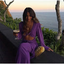 Vestido Maxi Fino Roxo Oco Out Mulheres Elegante Decote Em V Profundo Plissado Manga Cheia Vestidos Longos 2024 Vestes De Festa Da Senhora Da Moda