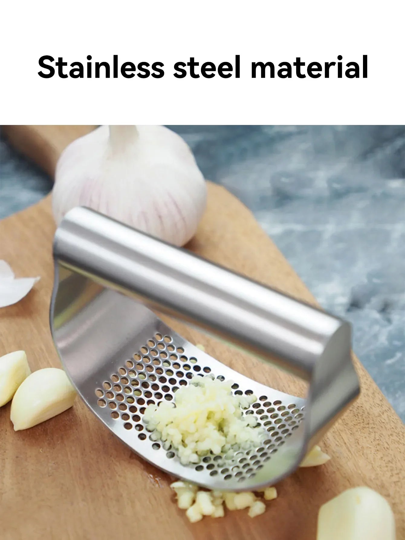 Picador de Alho Manual de Aço Inoxidável, Triturador de Alho para Frutas & Legumes, Ferramenta de Processador de Alimentos de Cozinha