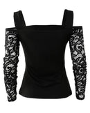 Sexy TeeContrast Lace Cutout Top de manga comprida ew ashion camisa de mulher 2025 outono inverno primavera blusas roupas femininas roupas