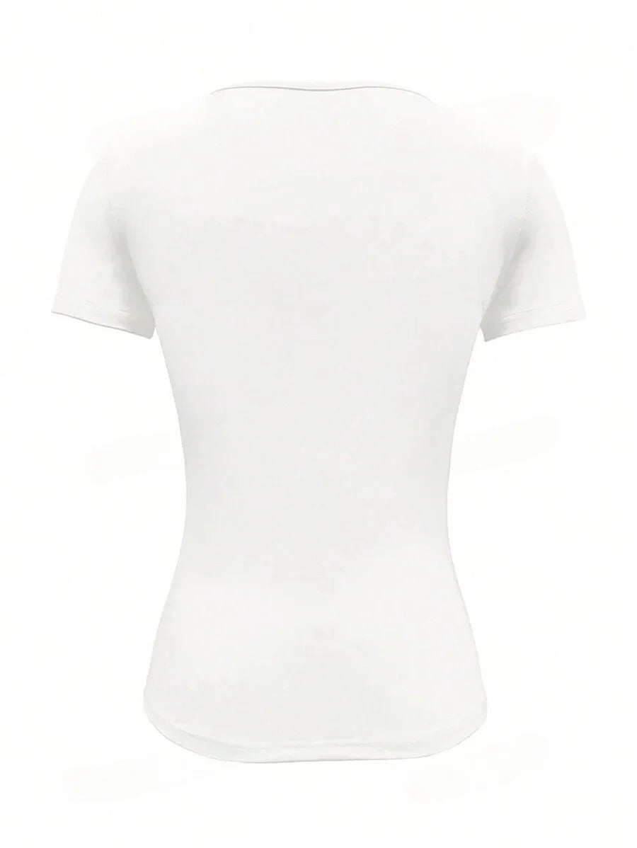 Camisetas Femininas Básicas Decote Redondo Manga Curta Tops Curtos Tops Fofos de Verão Camisetas Slim Fit Y2k Roupas 2024