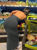 Coreano Sólido Sexy Backless Maxi Vestido Mulheres Elegante Elástico Slim Manga Curta Vestidos Longos Feminino Bodycon Streetwear Roupas