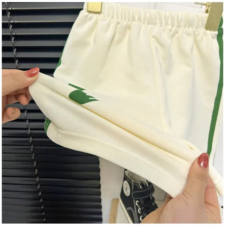 2024 Novo Terno de Manga Curta para Crianças Listrado Meninas Meninos Conjunto Tops de Verão + Roupas de Bebê Curtas para Uso Infantil