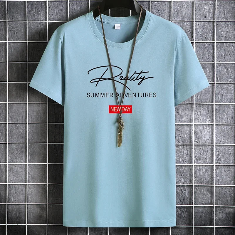 Camisetas masculinas 2024 Masculino Verão Algodão Manga Curta Moda Bottoming Tops Em Torno Do Pescoço Branco Tee Camiseta Oversized Roupas Masculinas