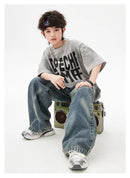 Meninas Meninos Hip Hop Dança de Salão Trajes 4 Crianças Cinza Camiseta Azul Denim Jeans Calças Jazz Dança Roupas Criança Palco Dancewear